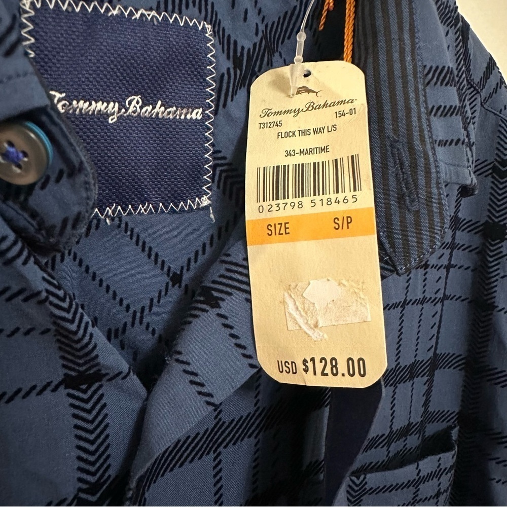 NWT Tommy Bahama Flock This Way Navy Blue Textured Long Sleeve Button Up Small - Picture 3 of 9